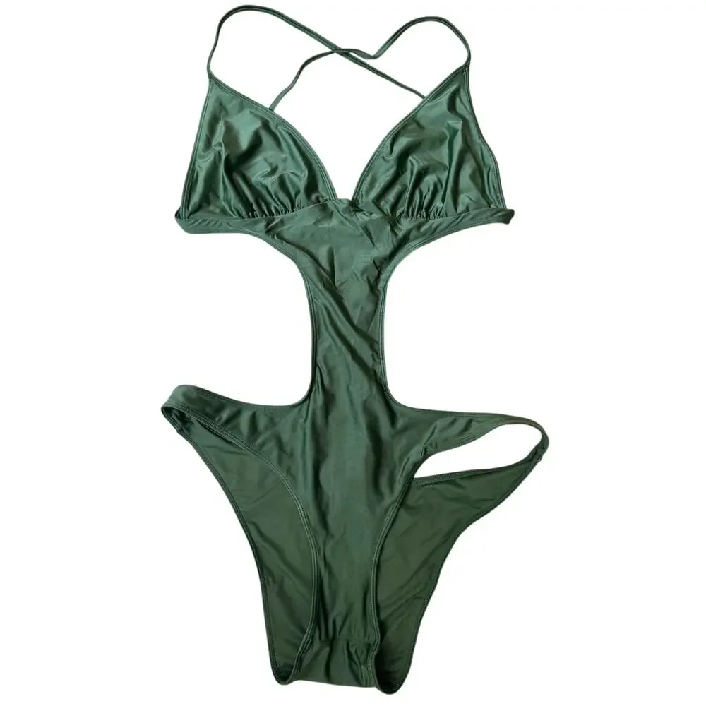 Frankies Bikinis Cruise Monokini One Piece Swimsuit Sea Moss Green Size XL